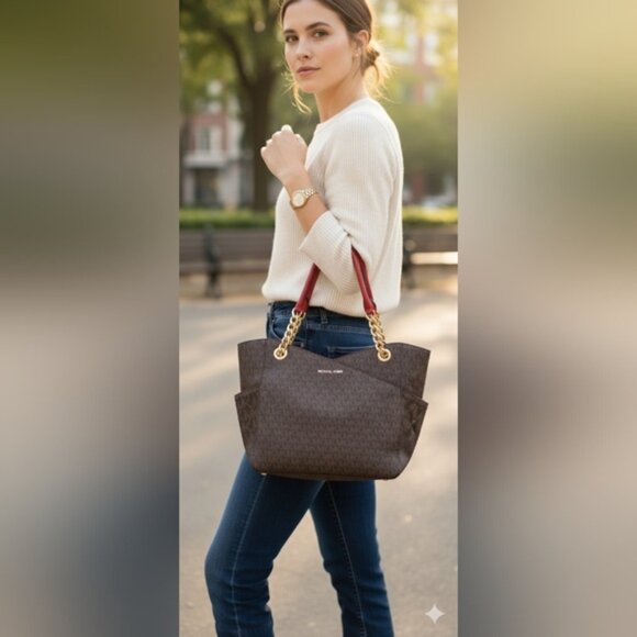 MICHAEL KORS LARGE X CHAIN LOGO SHOULDER BAG DARK CHERRY COLOR (NWT) - Picture 2 of 10